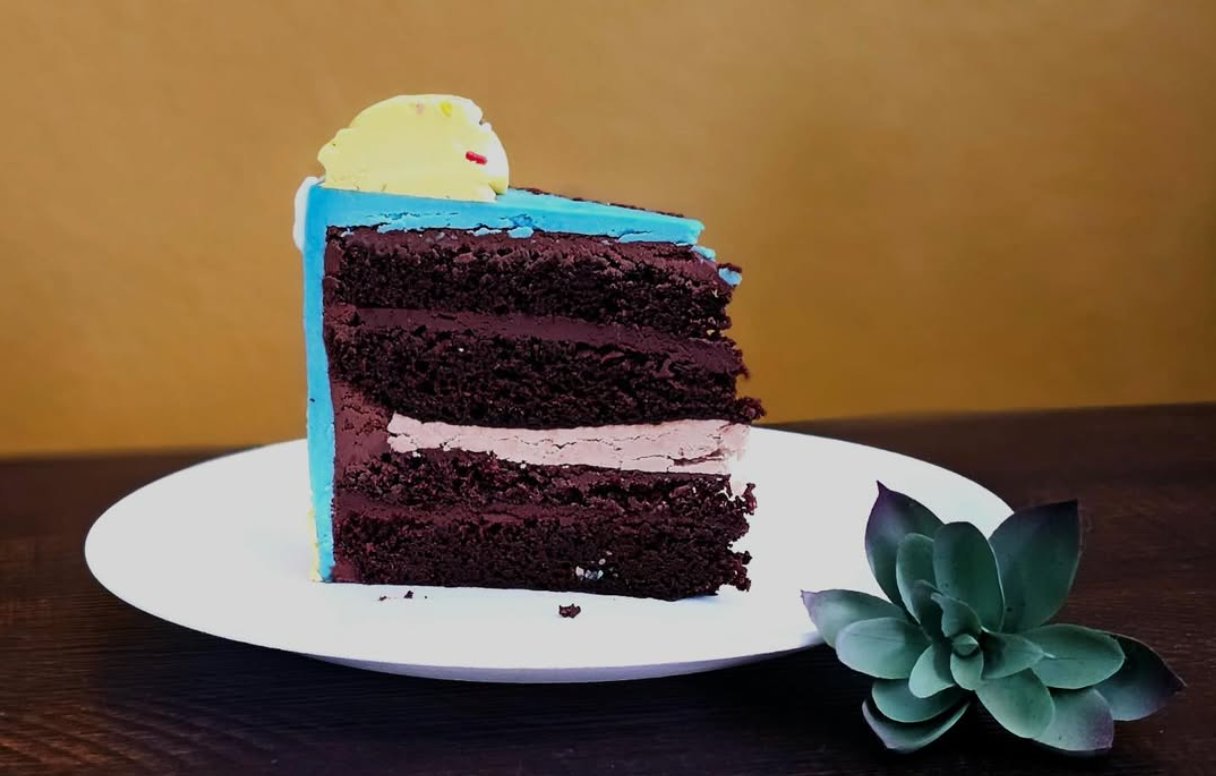Layered chocolate cake with frosting