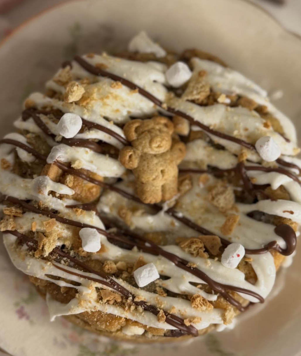 S'mores inspired chocolate cookie with marshmallow