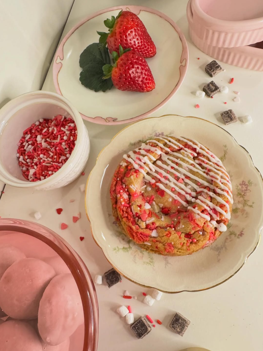 Valentine themed heart cookies with sprinkles